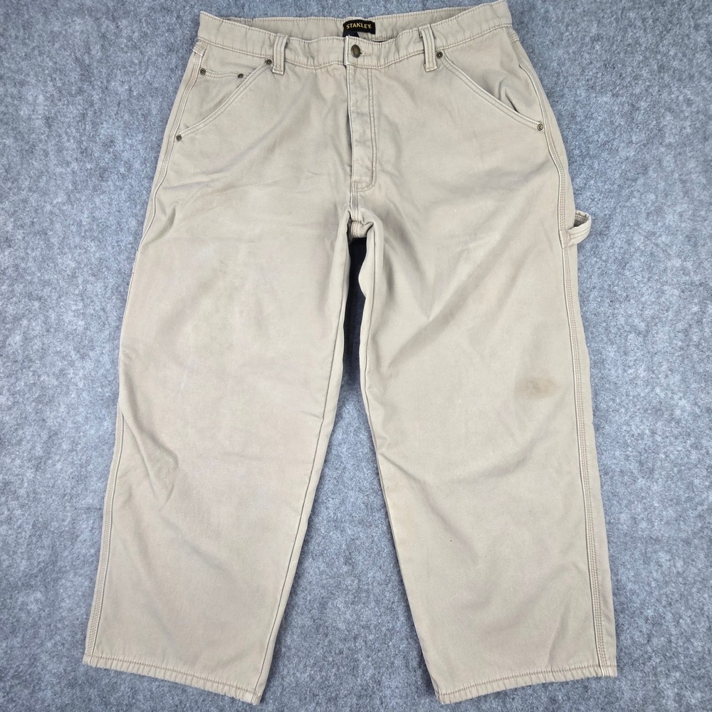 Stanley Carpenter Pants Mens 42x30 Tan Straight Fleece Lined Workwear 13015